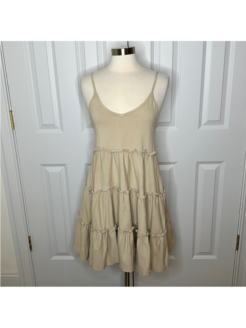 Zara Tan Tiered Ruffle Mini Dress Medium Country Fest Dress